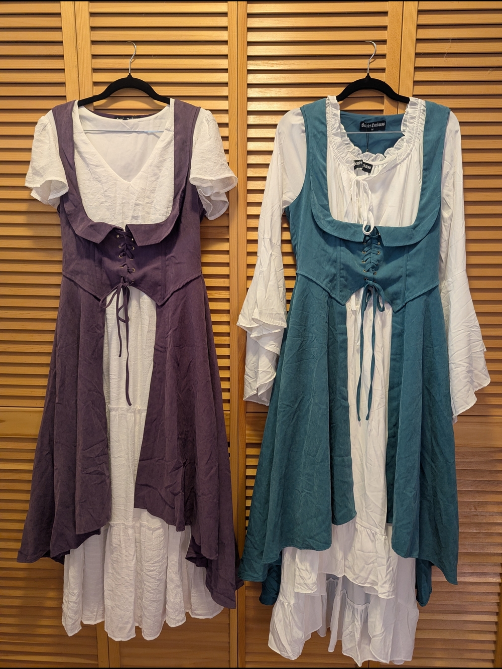 Renaissance Lace-Up Peasant Dresses - Teal & Purple